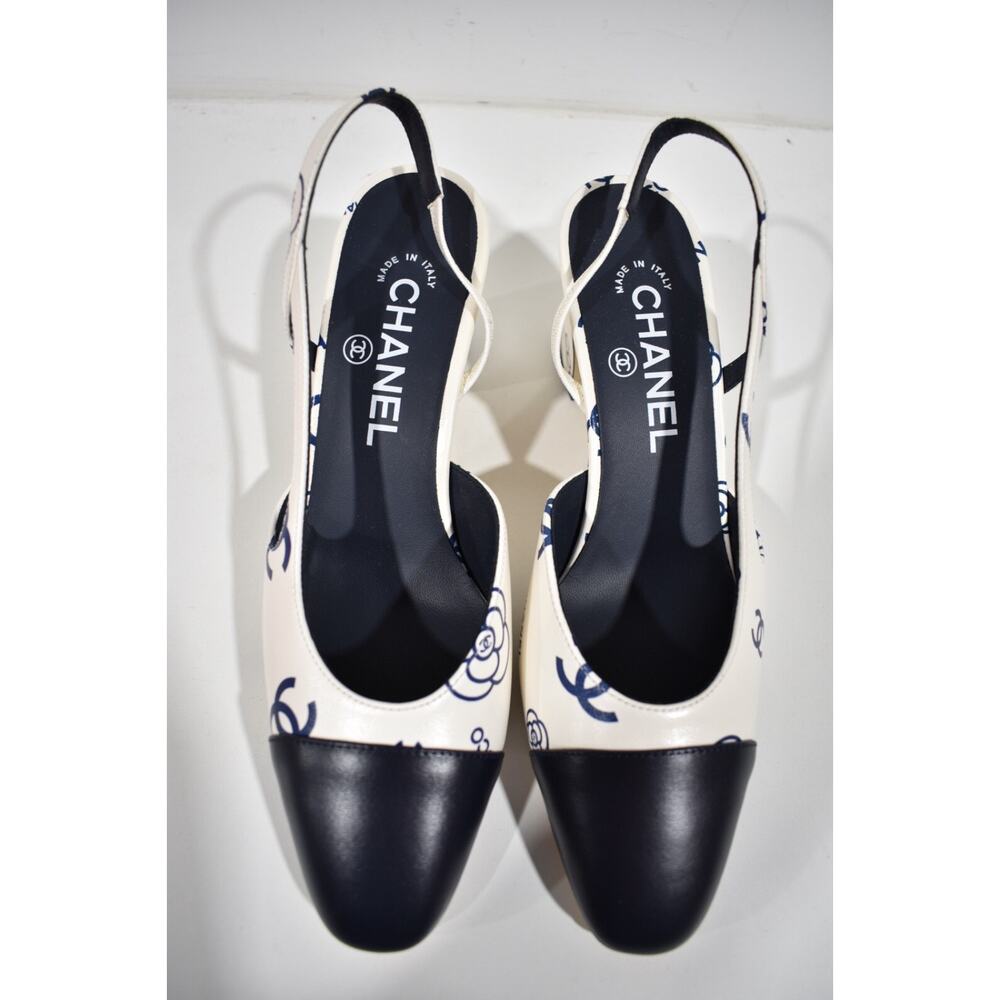 Chanel 23P Mademoiselle Coco Sling White Blue CC Logo Slingback Sandal Heel 40 - Picture 6 of 10